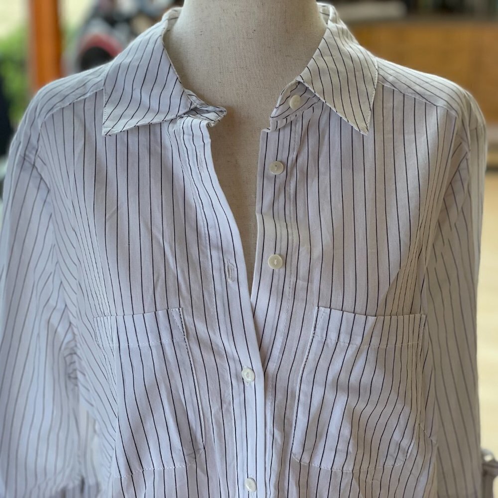 MAX Studio Striped Button Up Blouse - Picture 2 of 8
